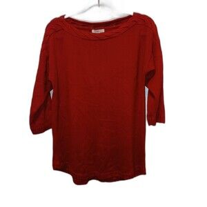 Roz & Ali Womens Sweater Pullover Knit Boat Neck 3/4 Sleeve Red Size L